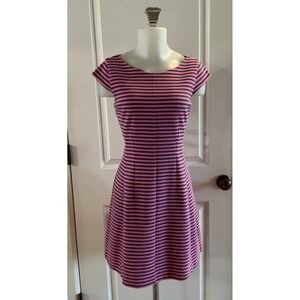 Lilly Pulitzer Brielle Size M Striped Fit And Flare Short Sleeve Dress Pink Blue